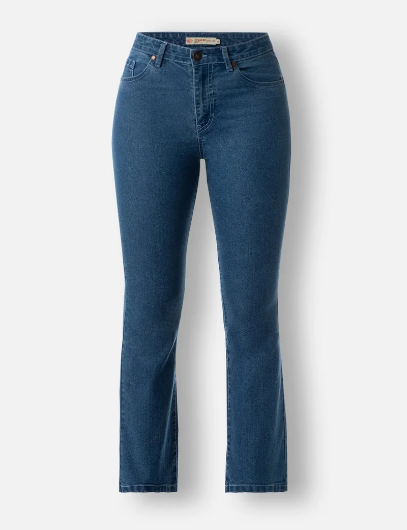 inkd Mid Blue Women's Flared Bootcut Jeans - High-Rise | Enzyme Wash | Classic 5 Pocket Styling | Jeans for Women for Women | Best Price UAE